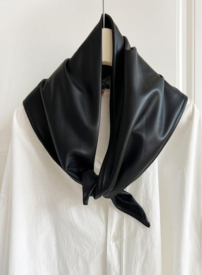 TYATVS Leather Triangle for Women Y2k Head Scarf Gothic Scarf Wild Rags Neckerchief Fisherman Aesthetic Accessories (Black) - Image 2